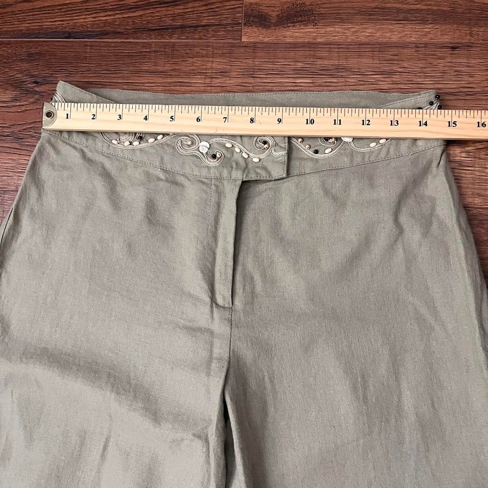 Vintage Green Linen Blend Capri Pants Beaded Women S Resort Coastal Grandma Boho - Picture 4 of 8